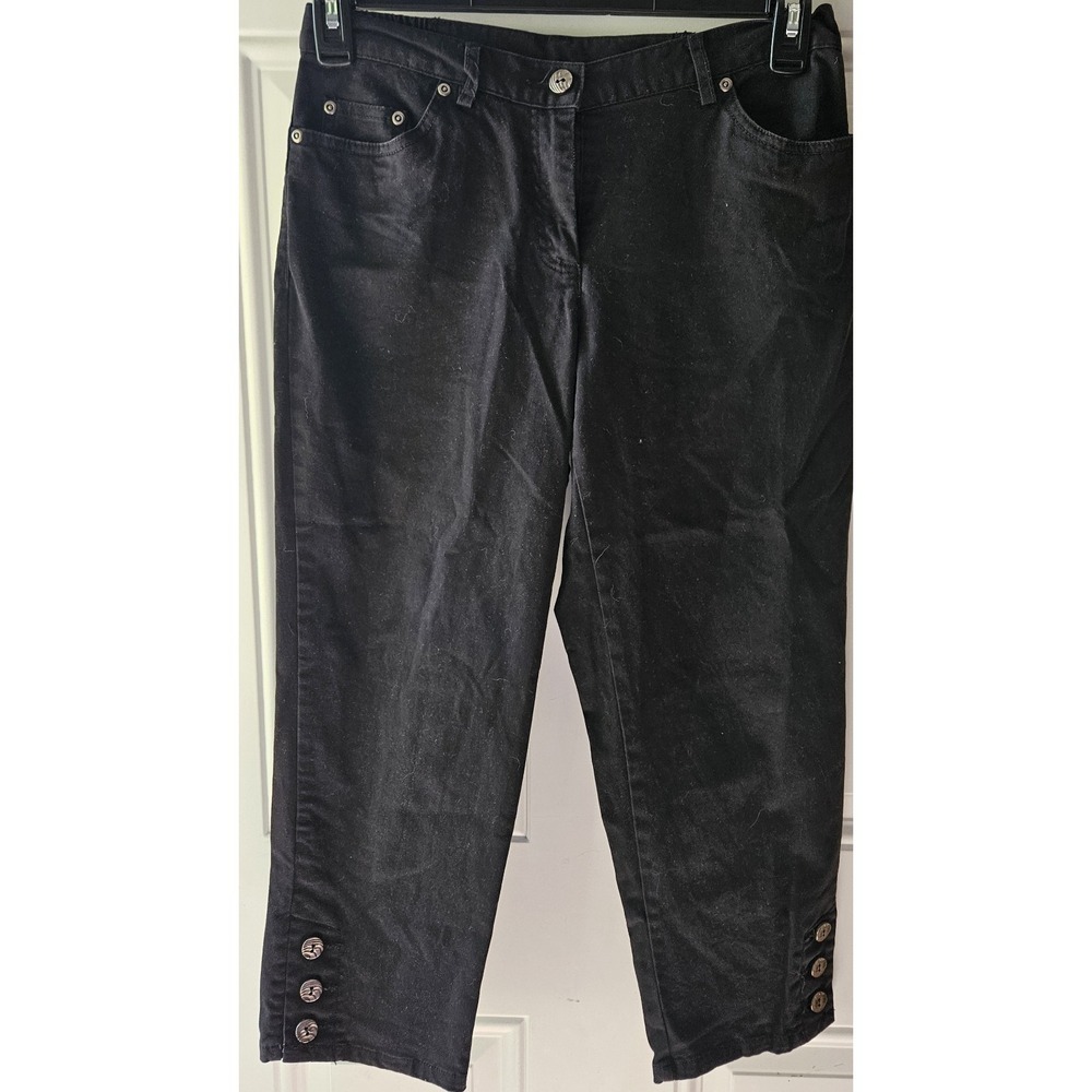 Hearts of Palm Petite Black Cropped Pants Capris Women's Size 4P Stretch Button